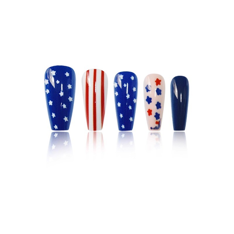 48pcs-4th of July Press on Nails with American Flag, Stars and Stripes Designs