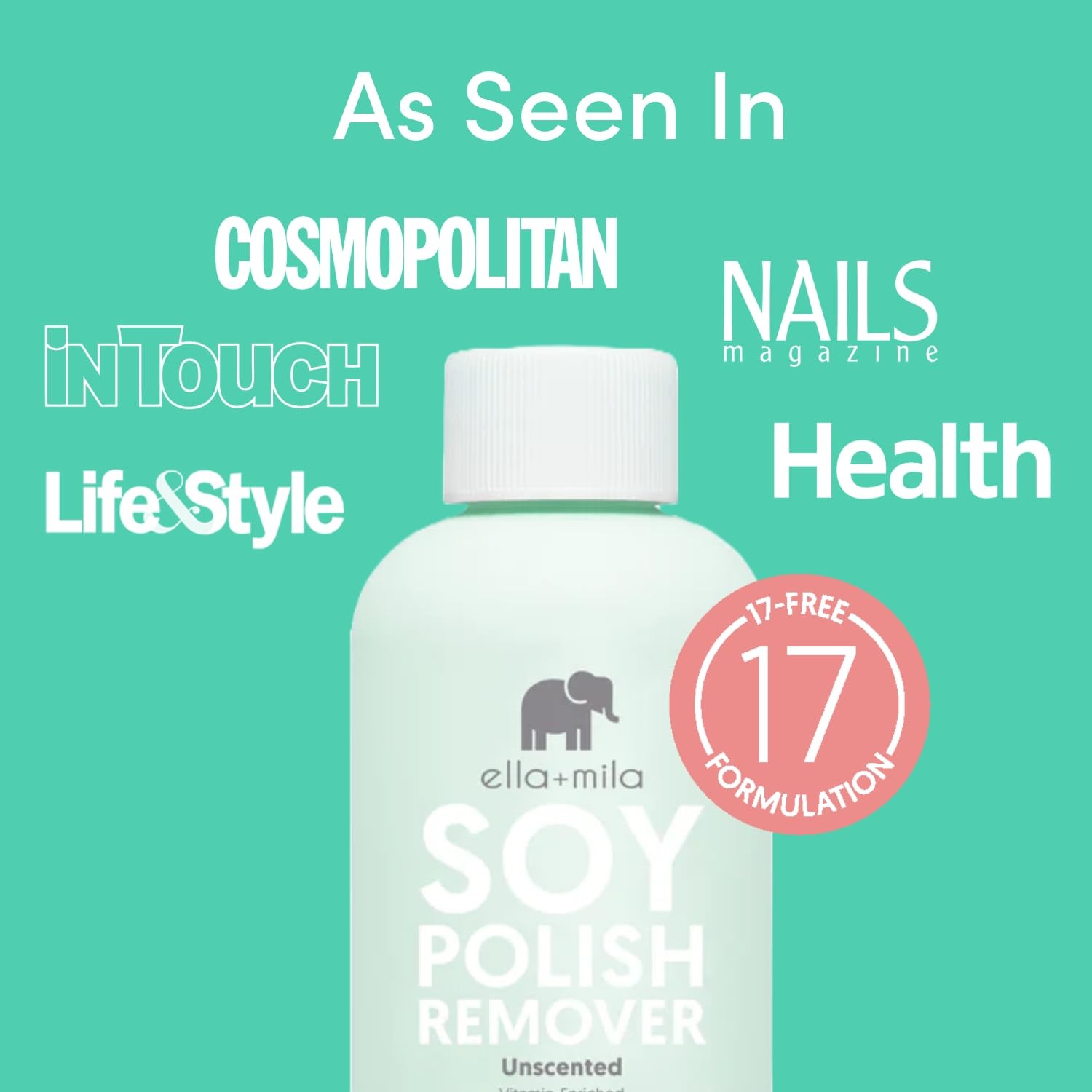 ella+mila Soy Nail Polish Remover – Unscented, 4 Fl Oz (Pack of 1)