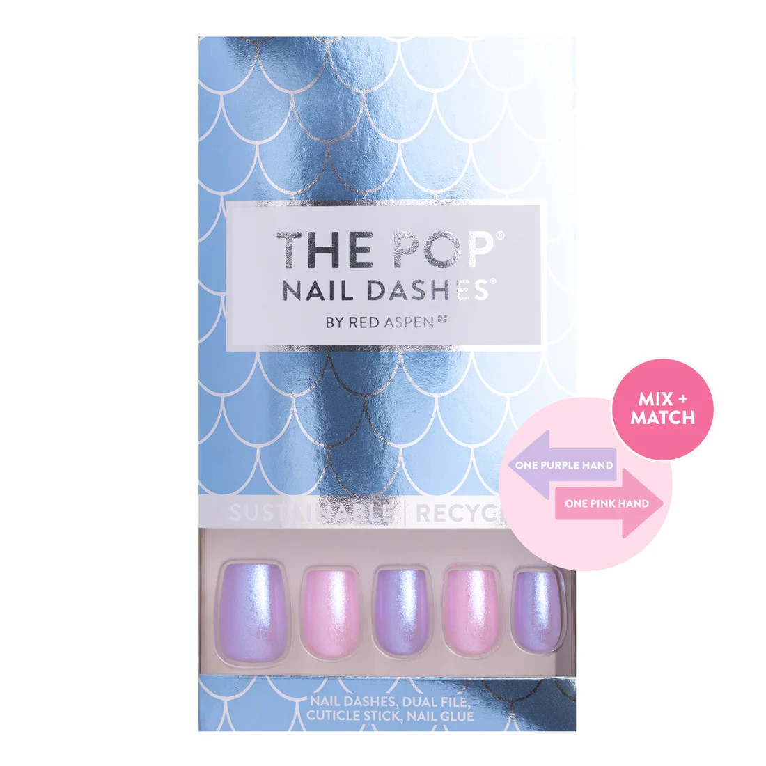 Red Aspen Press On Nails-Twilight Tides, Trina-Short Coffin-Pink Purple