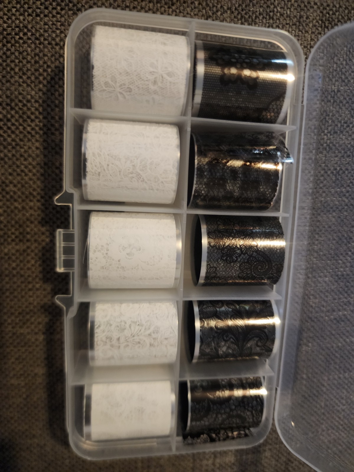 Black and White Lace Printable Plastic Foils Set for Nail Art Decoration