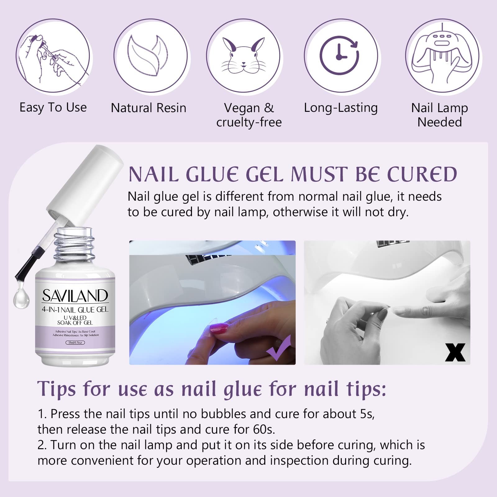 4-in-1 Nail Glue for Press Ons – 2 pcs Extra Strong UV Adhesive, Hema Free, 30 D