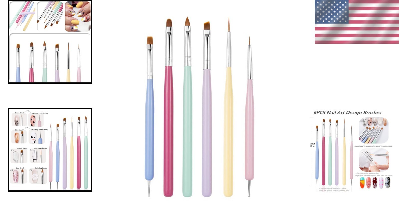 6-Piece Multicolor Nail Art Brush Set for Stunning Designs and Easy Application