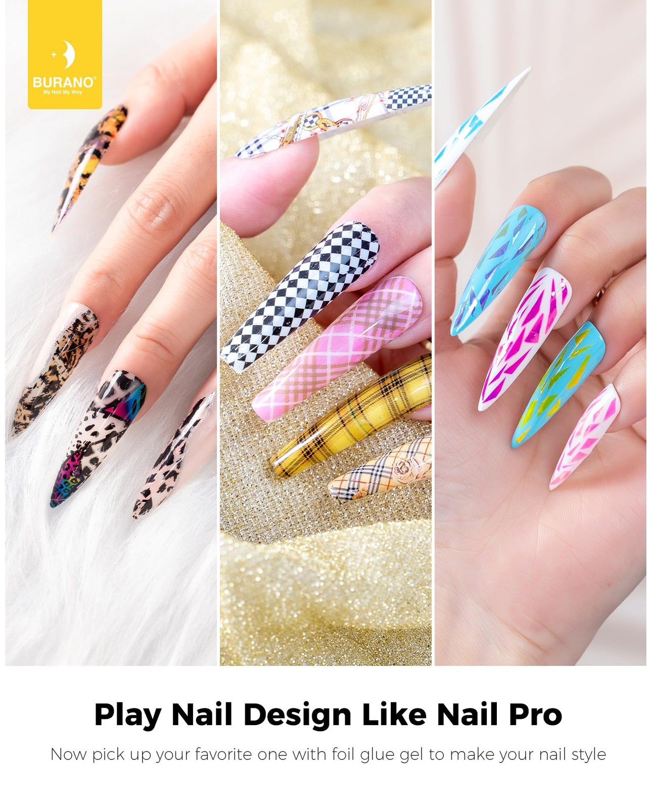 Nail Art Nail Foil Glue Gel, o.5 oz with 10PCS Foil Stickers Set Nail Foil Gl…
