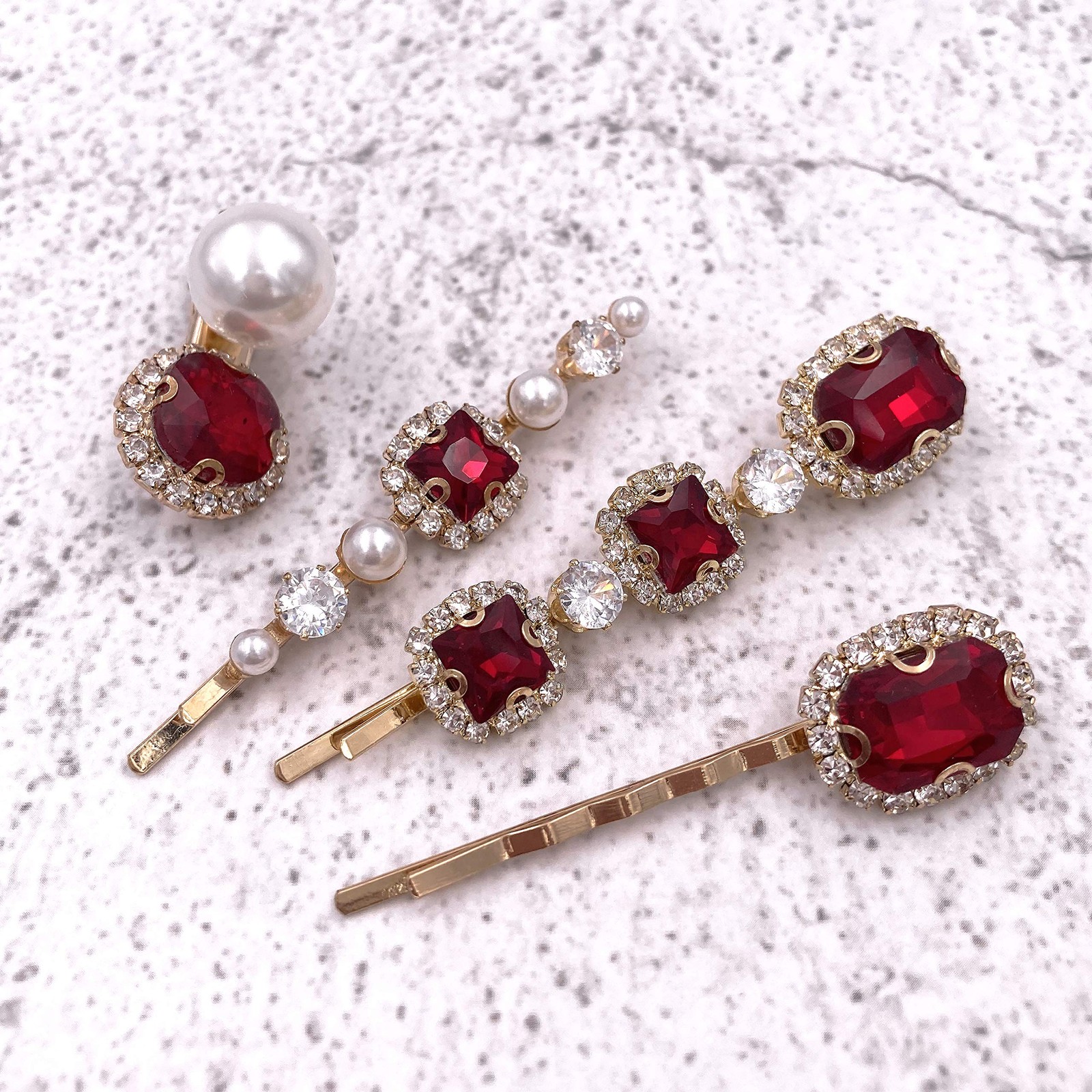 4PCS Vintage Ruby Red Crystal Pearl Gold Bobby 1 Count (Pack of 4), Rubby