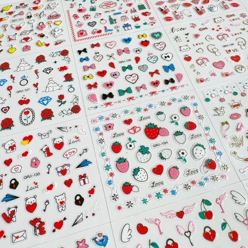 2000Pcs Heart Nail Stickers 3D Self-Adhesive Stickers 1030 Stickers 1030-27