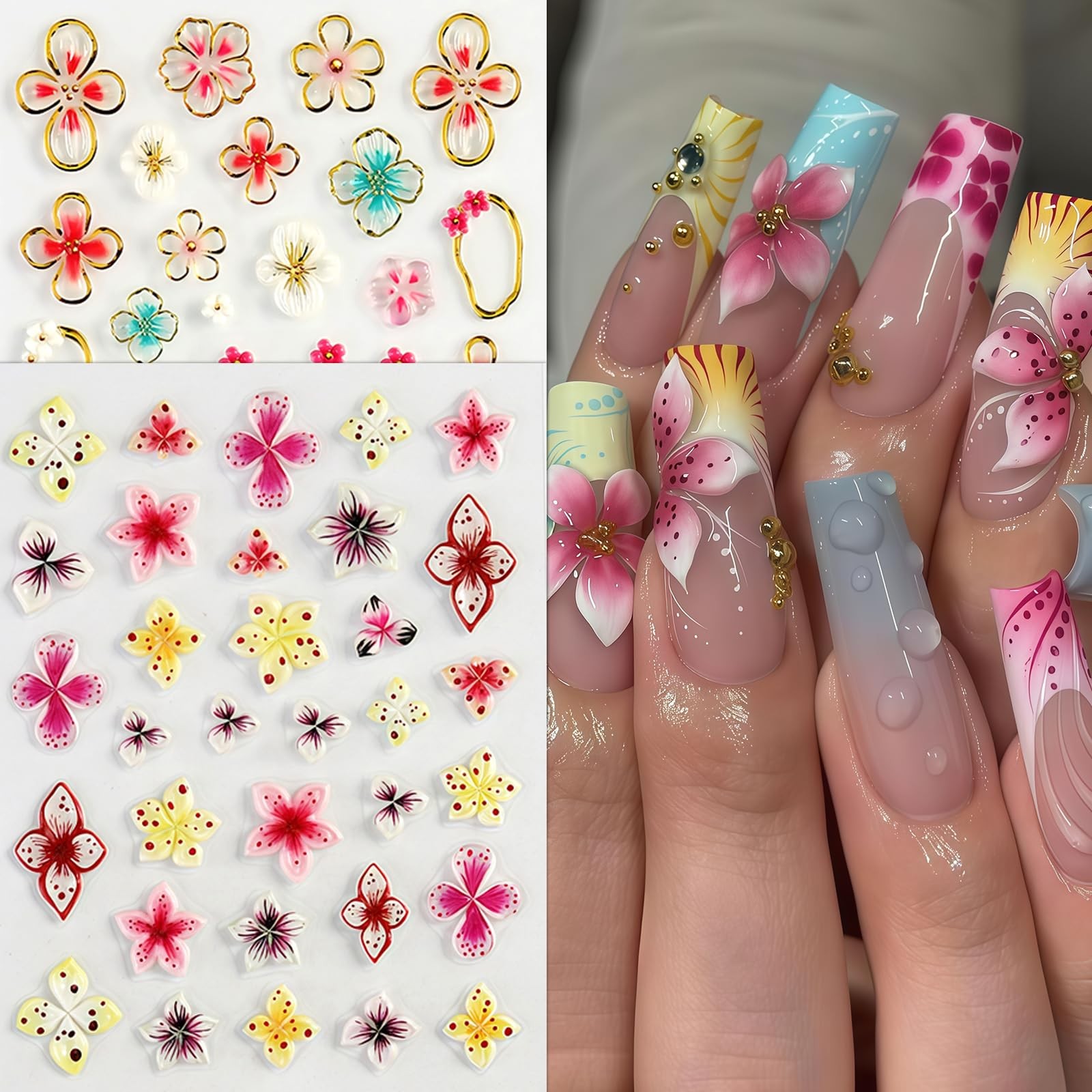 CnSybaris Hawaiian Flower 4 Sheets Nail Stickers