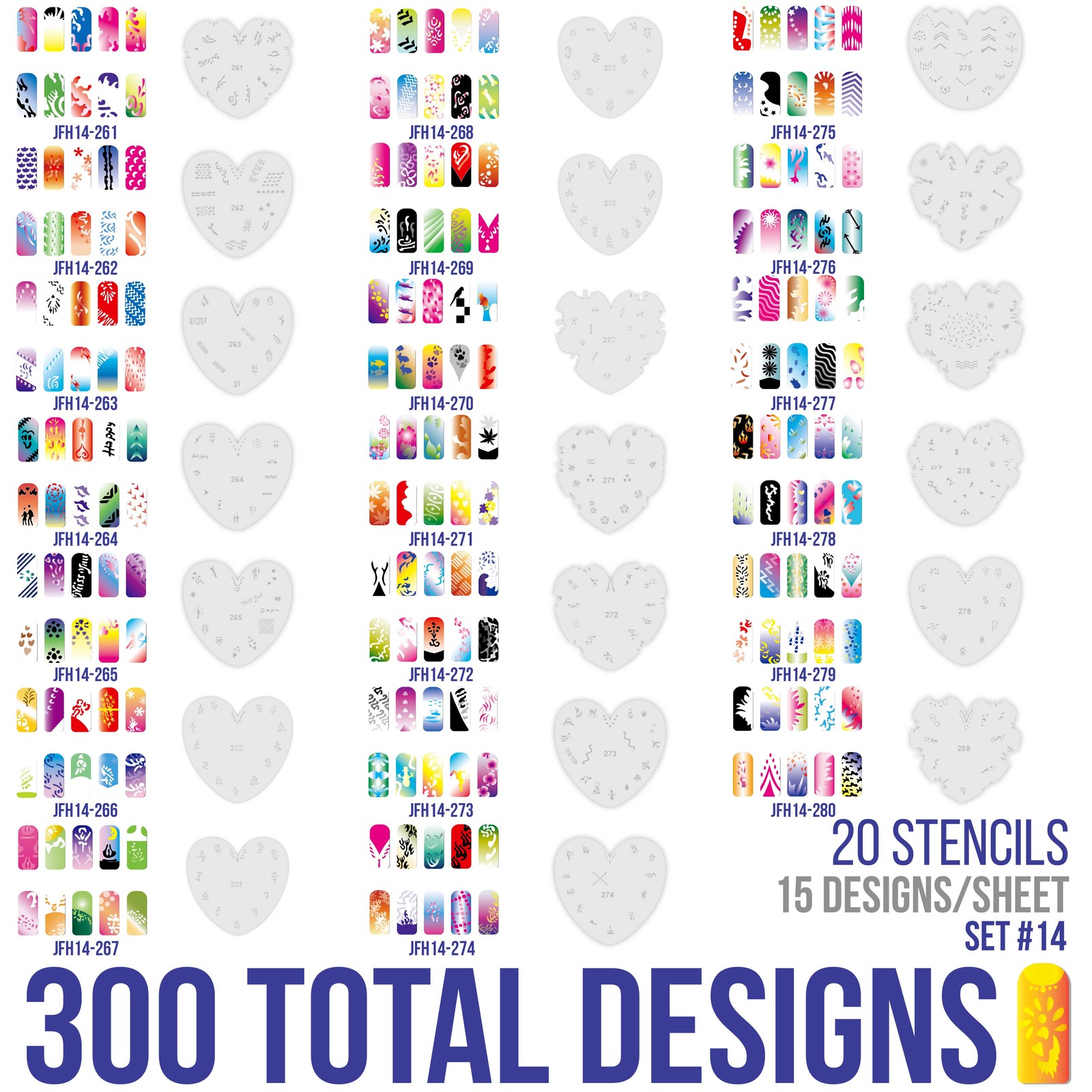 Set 14 320 Airbrush Nail Art STENCIL DESIGNS 20 Heart Template Sheets Kit Paint