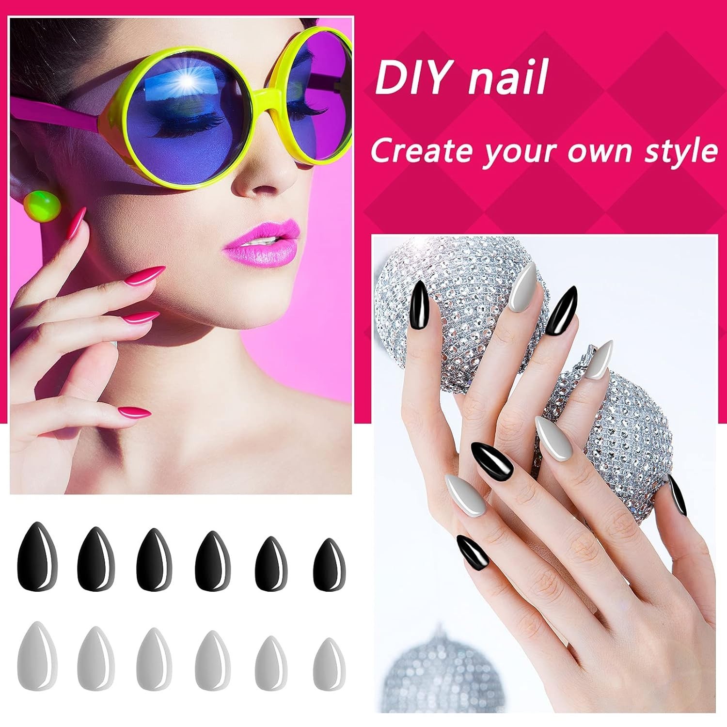 Luxurious 36-Set Almond Press on Nails – 864 Durable, Safe, Colorful Designs
