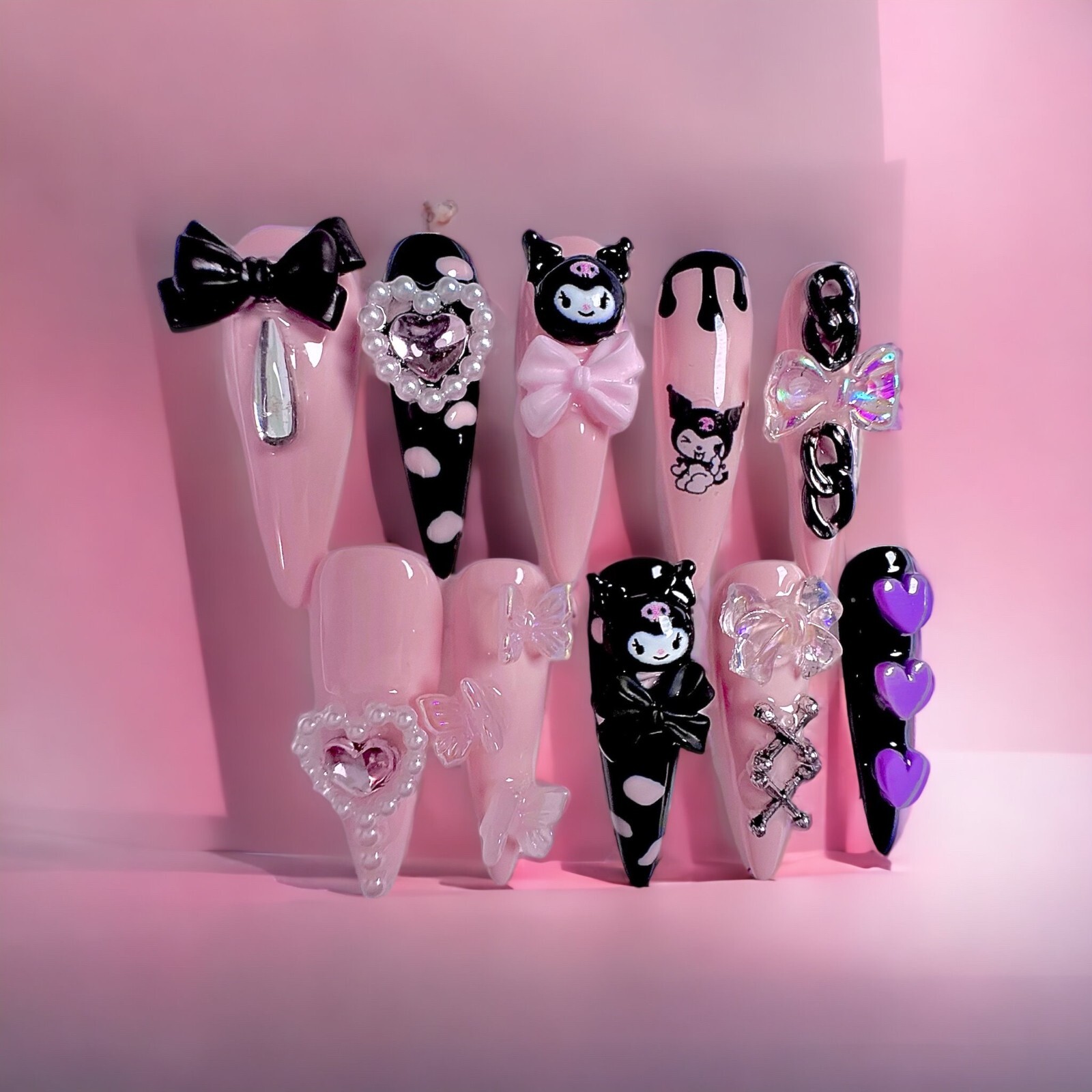 Kuromi BlackPink Kawaii Handmade Press On Nails