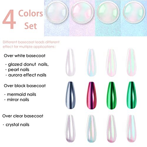Chrome Nail Powder Metallic Mirror Effect Pigment Iridescent Aurora, Mermaid