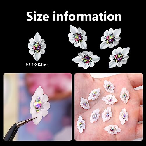 10 Pcs White Simulation Flowers Nail Charms 3D Carve Flowers Charms for Nails