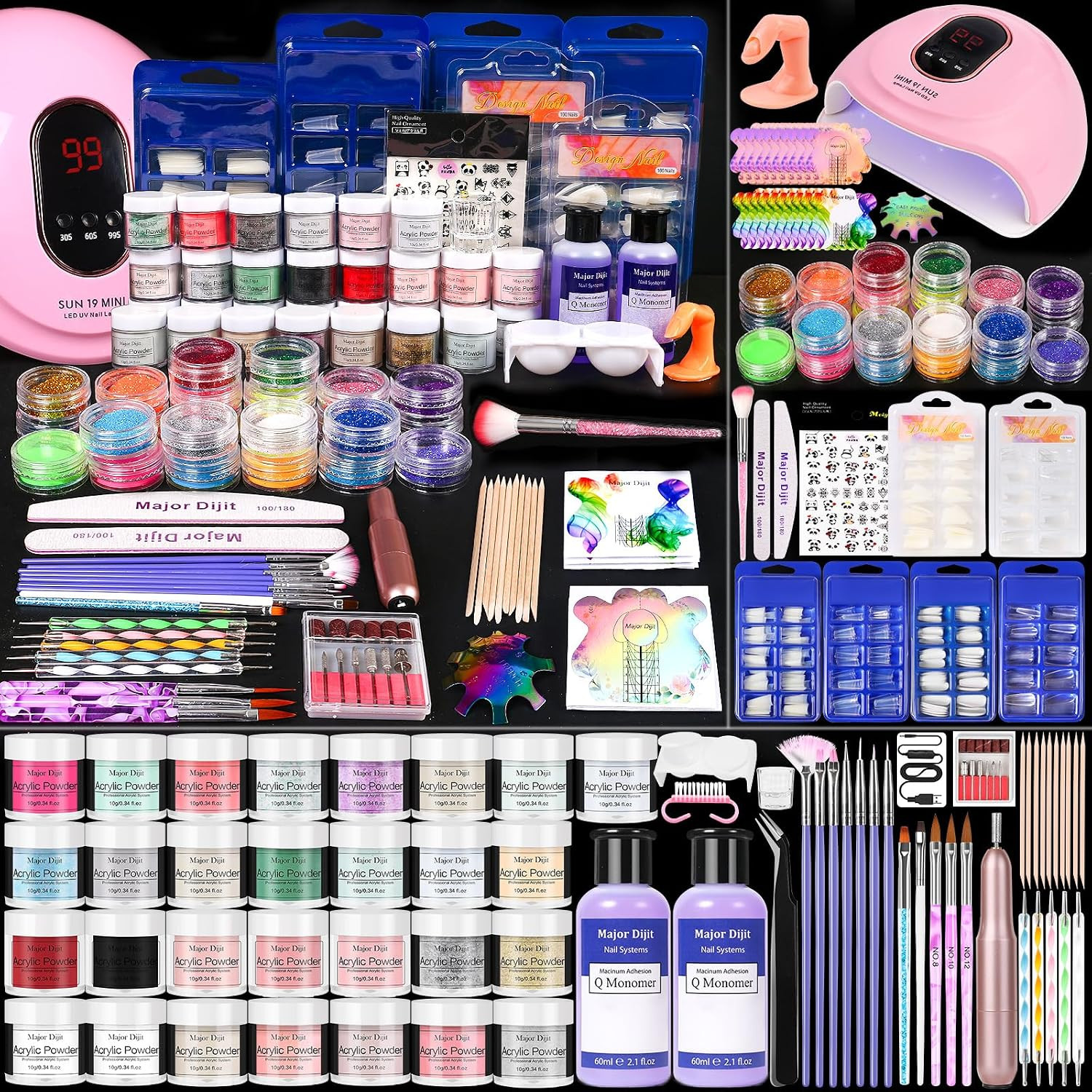 Acrylic Nails Kit Set 29 Colors with UV Lamp & Electric Drill, 2X60Ml Monomer –