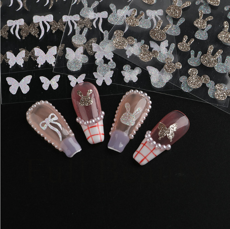 3D Sparkly Glitter Butterfly Bow Bunny Rabbit Flame Nail Art Decal Sticker NS49