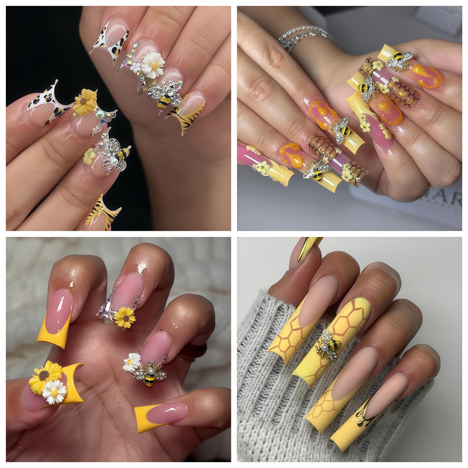 100PCS Nail Charms and Gems Gold Bee Yellow Flower for Nails Design，3D Daisy …