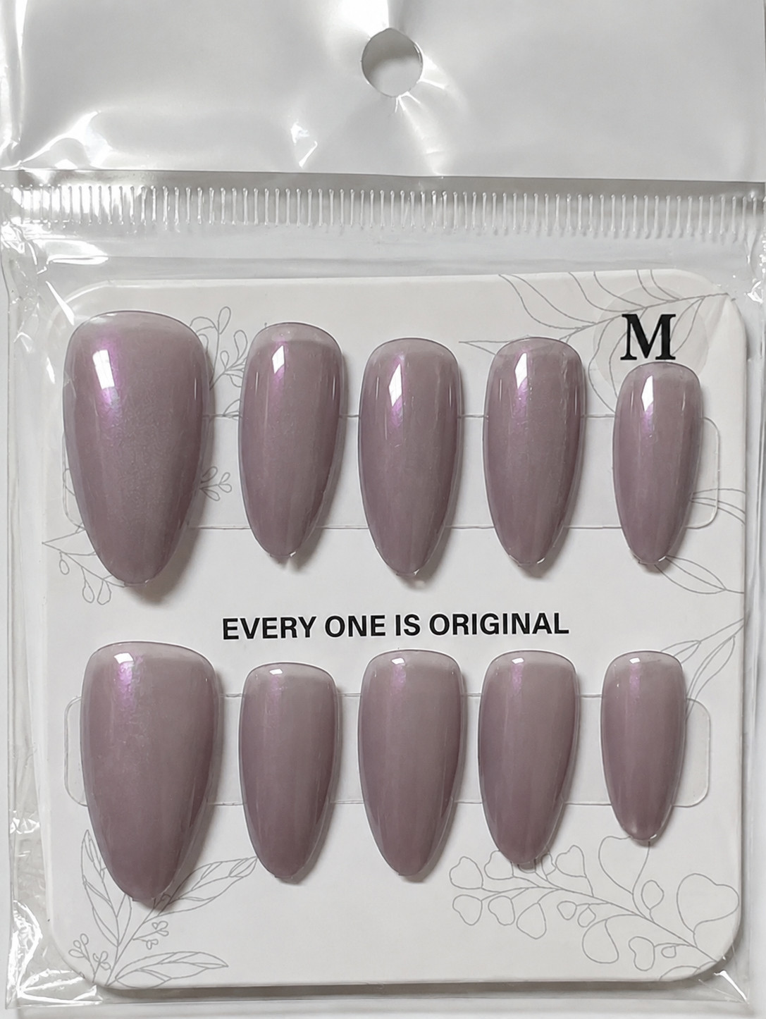 Elegant Dusty Mauve Grey Pearl Glossy Almond Press-On Nails – Medium