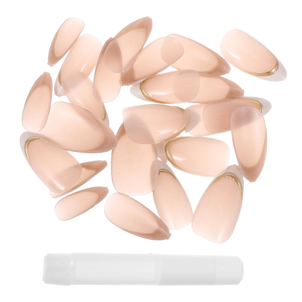 1Set Clear Press on Nails Almond Shape Full Cover French Tip False Nails Pink