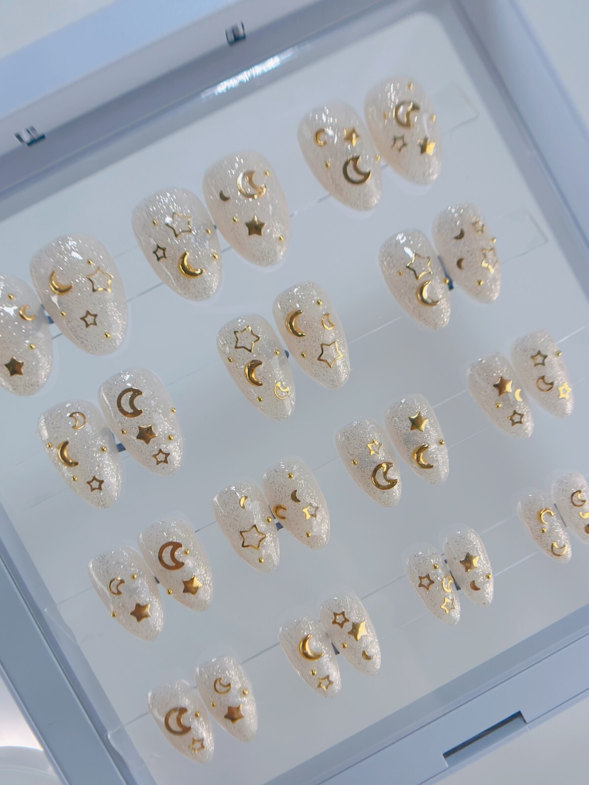 Handmade Press on Nails “Gold Galaxy” Almond Short 28 Nails All Sizes w Glue