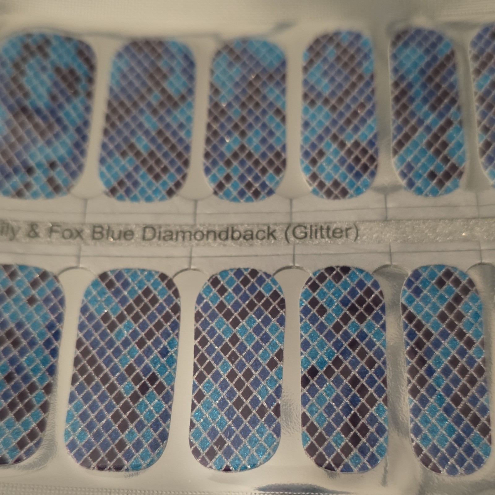 Lily & Fox Nail Wraps – Blue Black Silver Glitter Diamondback – Full Wrap