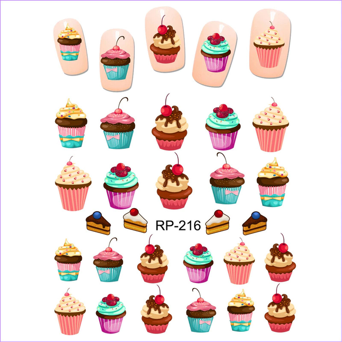 Nail art water transfer stickers decal cake with cherry candy RP216