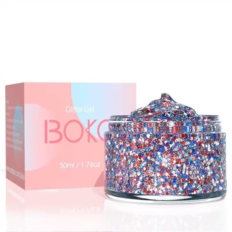 50ML Body Glitter Gel, Red White Blue 4th of July Chunky Glitter for Face Hai…