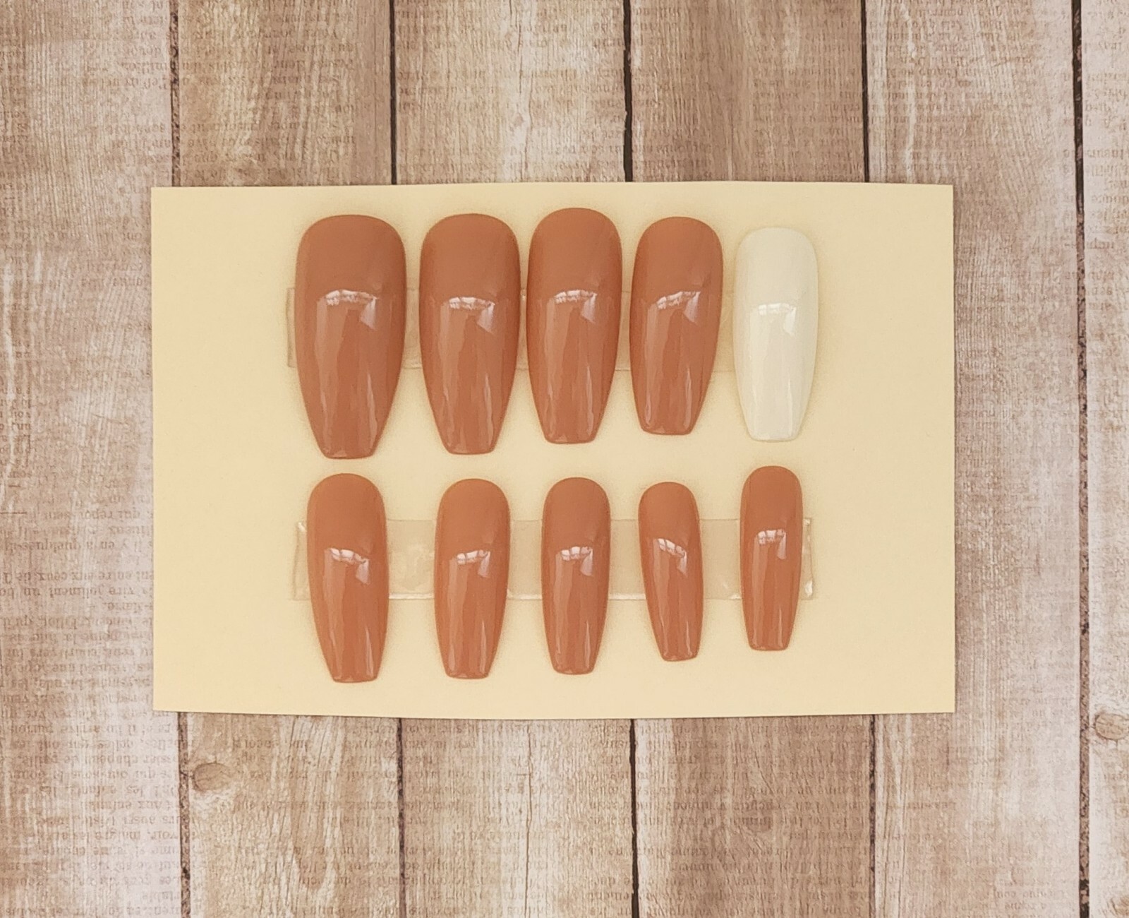 Custom Press On Handmade Gel Nails Beige Coffin Long 20 Tips