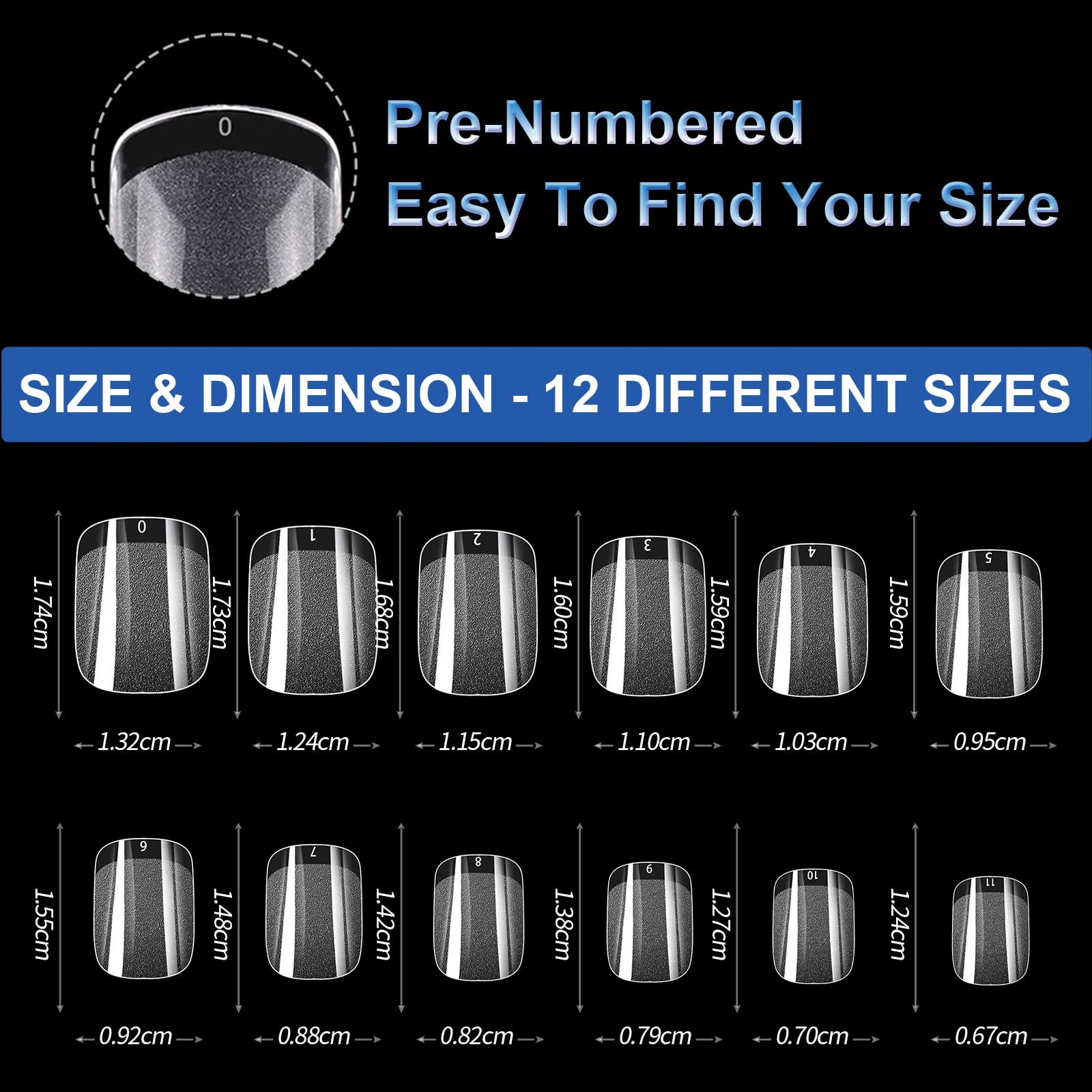 Extra Short Tapered Square Gel Nail Tips 600Pcs 12 Size, Home/Salon