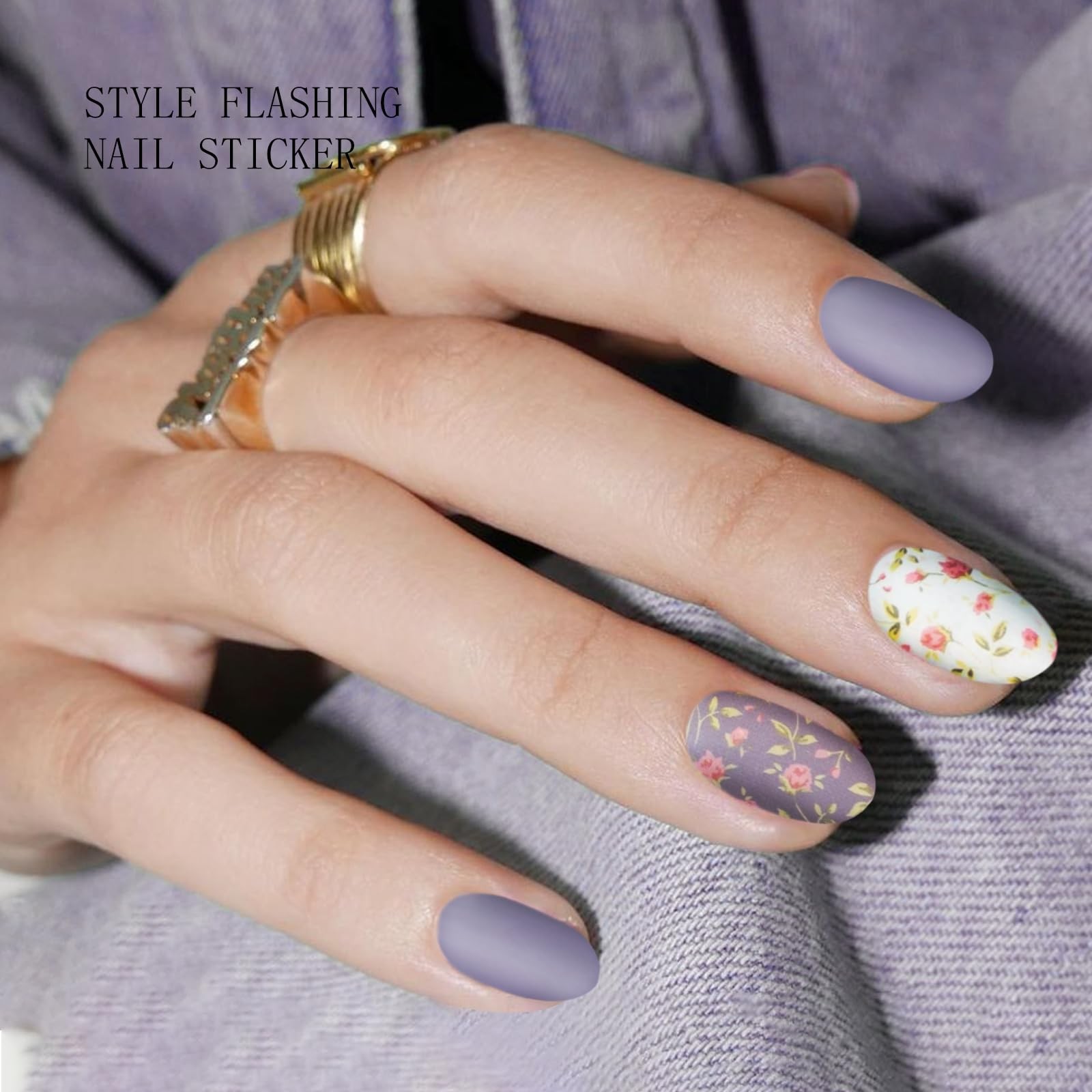 Gel Nail Stickers White Purple Flower Semi Cured Gel Nail Strips Wraps UV/LED