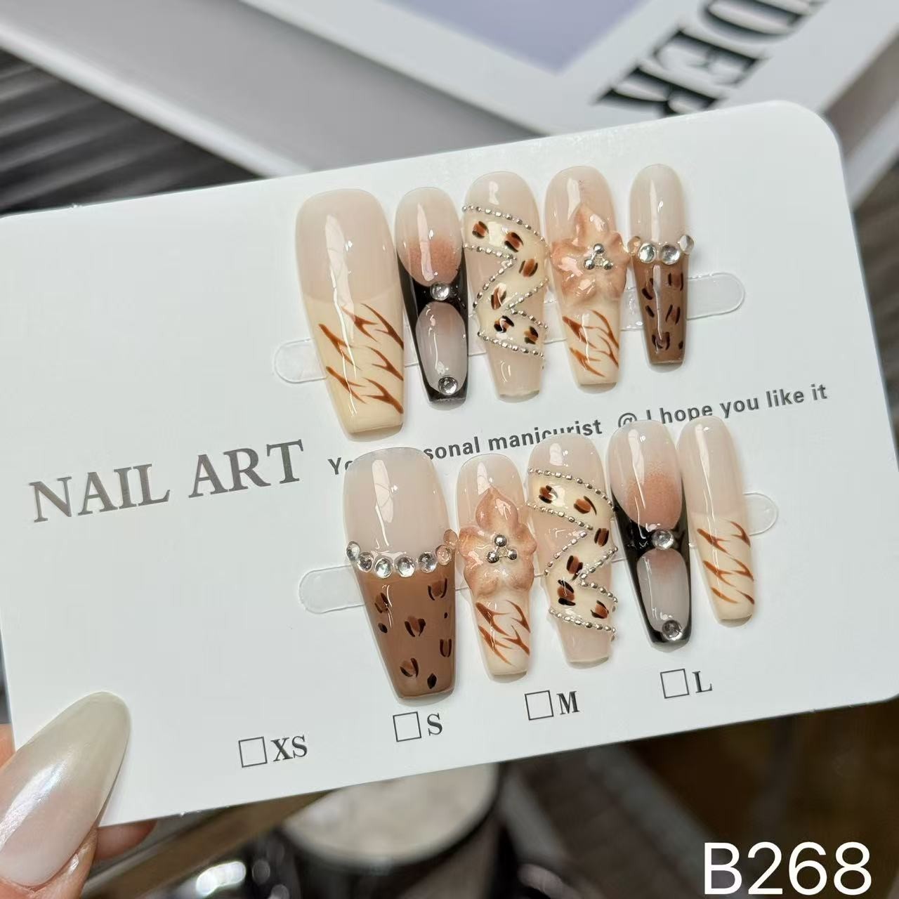 Fashion Leopard Print Press On Nails, Long Tapered Square, 3D, Handmade