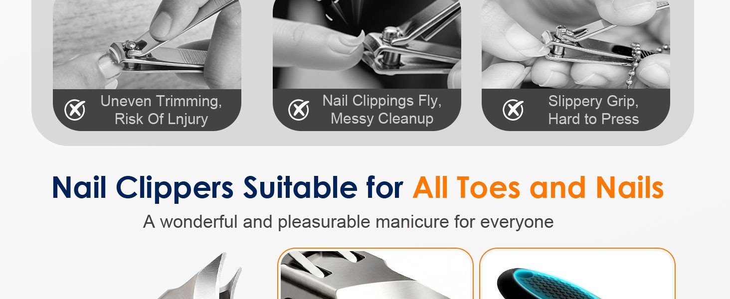 Wide Jaw Opening Anti-Splash Slanted Nail Clipper 3PCS Set with Case,