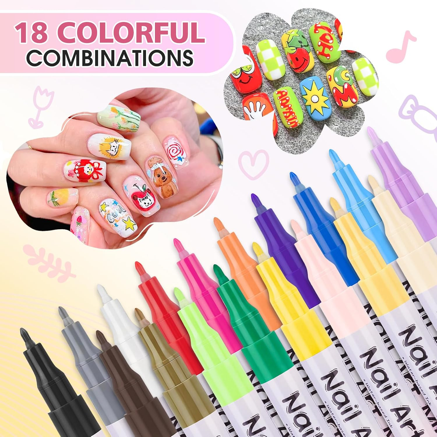 18 Colors Nail Art Pens, DIY Nail Art Markers, 0.5 Mm Nail Polish Pens | Nail Pa