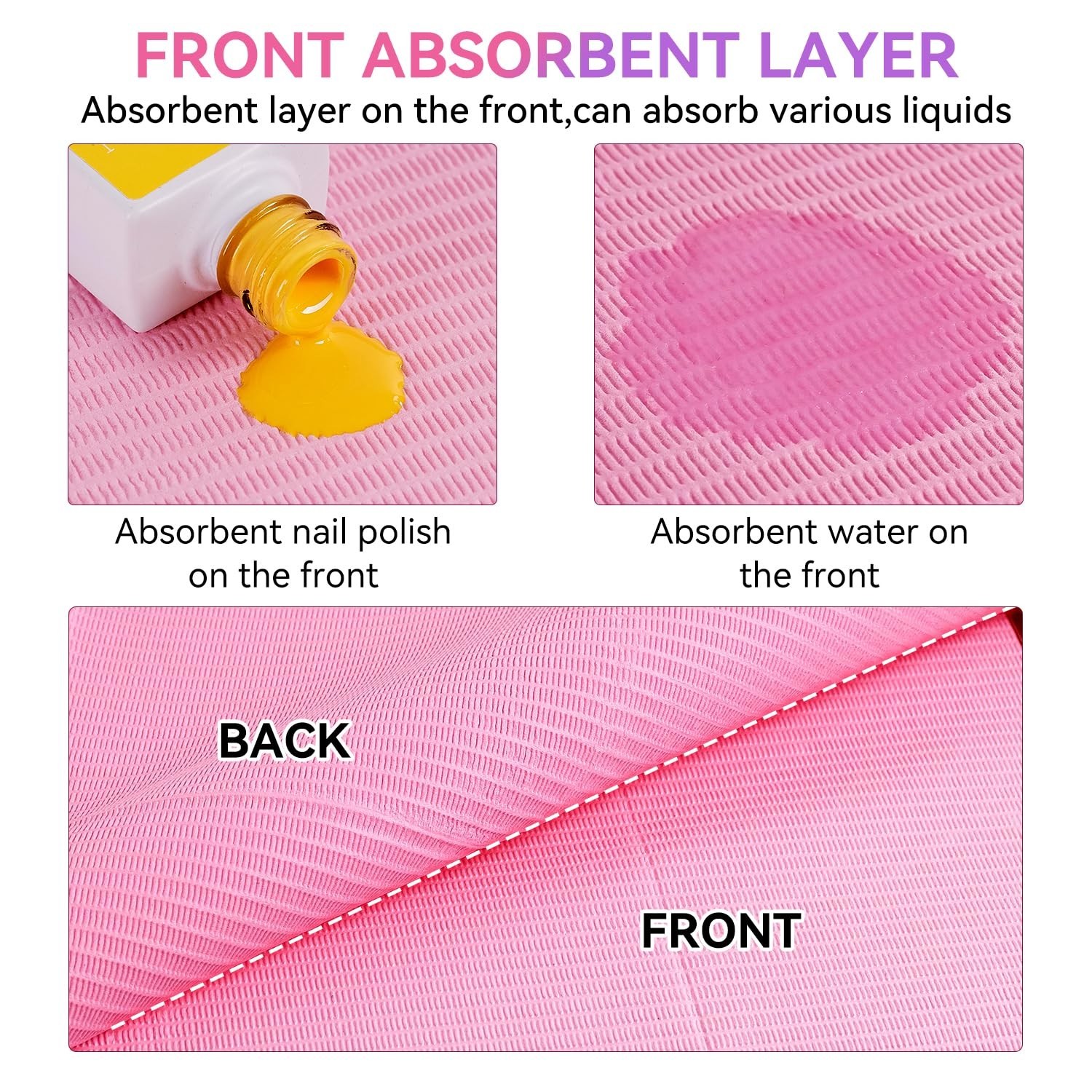 50-Pcs Disposable Pink Nail Mats – 3-Layer Absorbent Desk Protection for Salons
