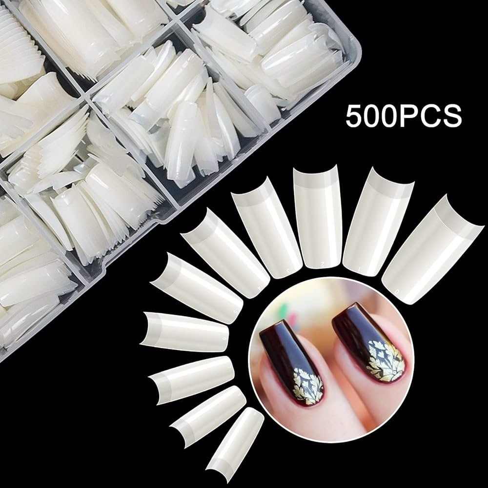 krofaue 500PCS Half Cover False Nails Tips (Pack of 500), Natural 10 sizes