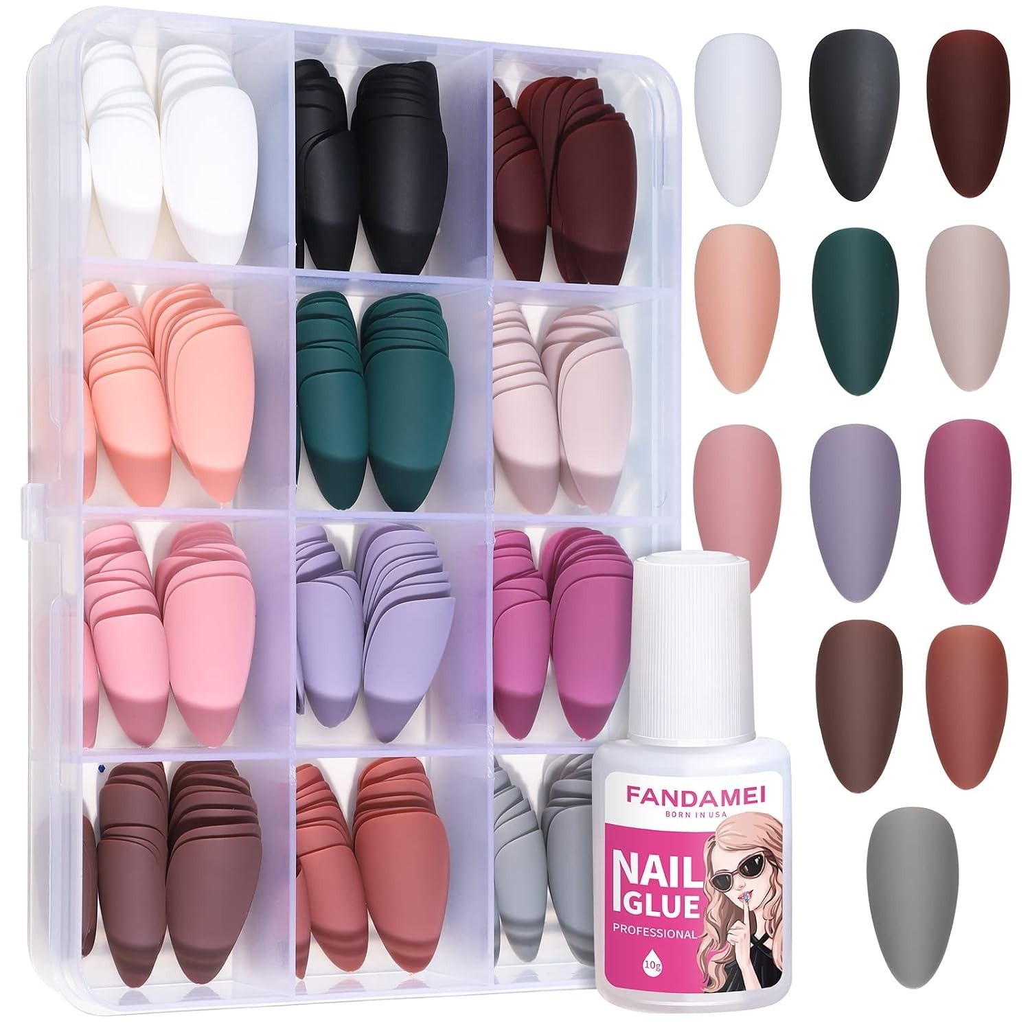 Press on Nails, 12 Packs 288PCS Matte Press on Nails, Medium Almond Fake Nail…