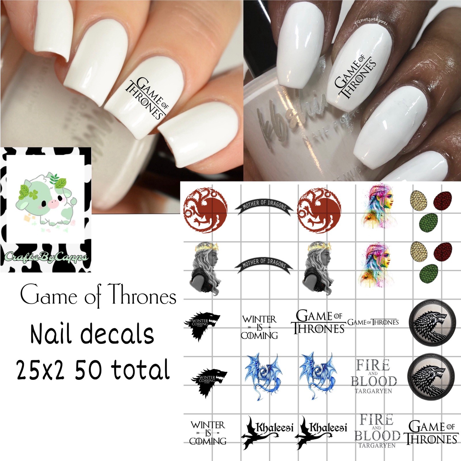 Game of Thrones Waterslide Decals For Nails, Hot Wheels, Etc Set Of 50 KC