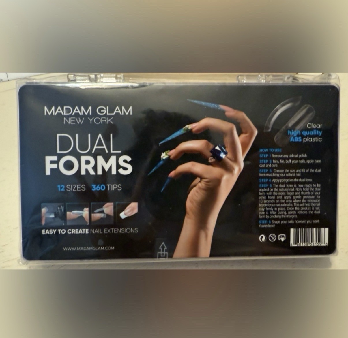 Madam Glam New York Dual Forms Clear ABS Plastic 12 Sizes 360 Tips Set