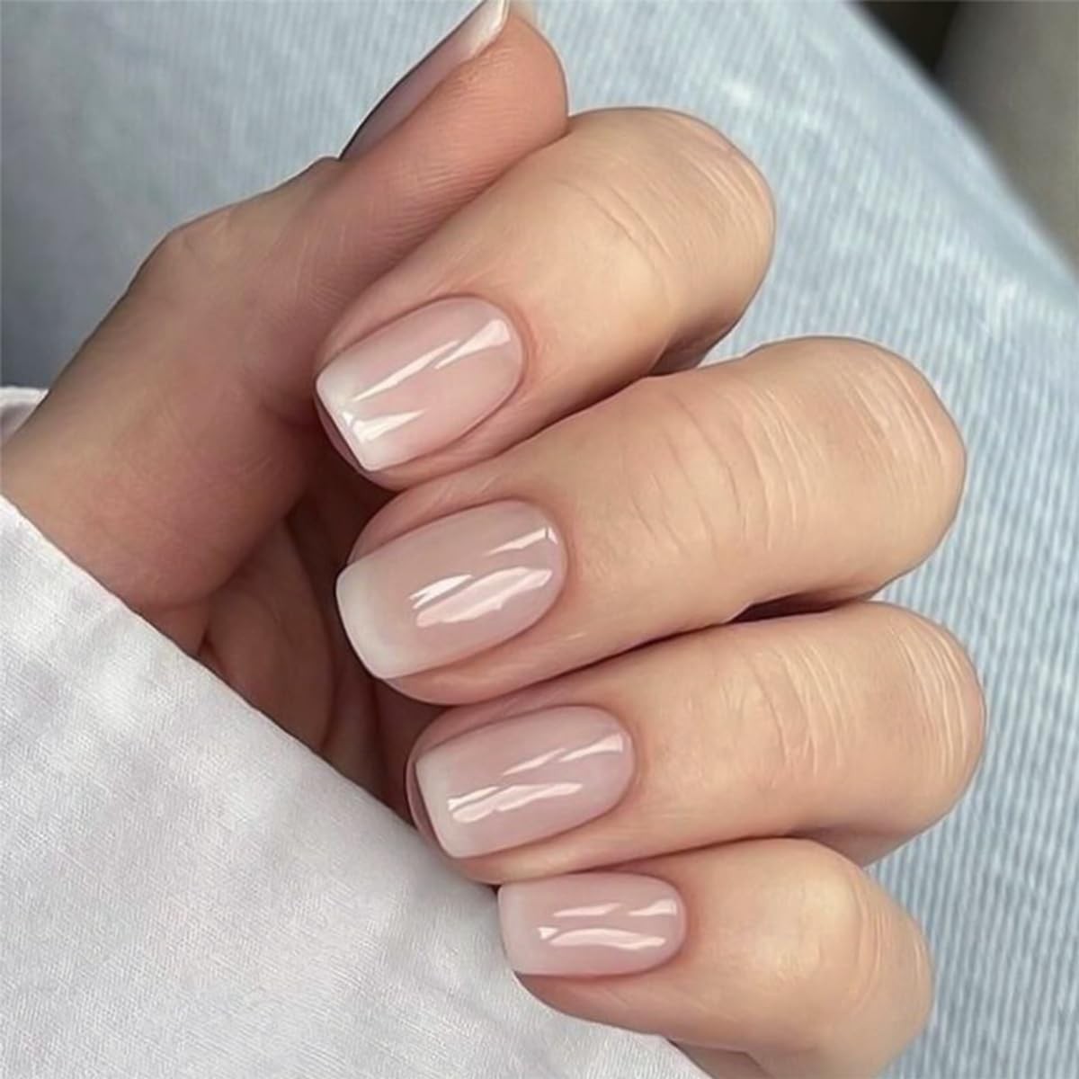 Ombre Press on Nails Short Square Fake Gradient Nude Short, Style-12