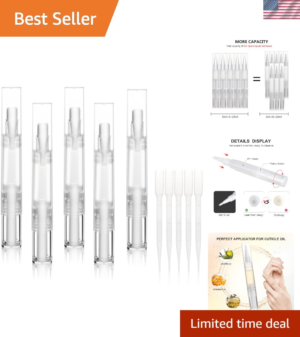 Scentless 5ml Oil Pen Set with Brush Tip – Ideal for Cuticles & Cosmetics