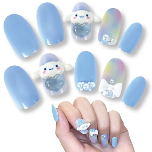 Sanrio Character Nail Tips Cinnamoroll Peel and Stick 3D 24 Sheets Short