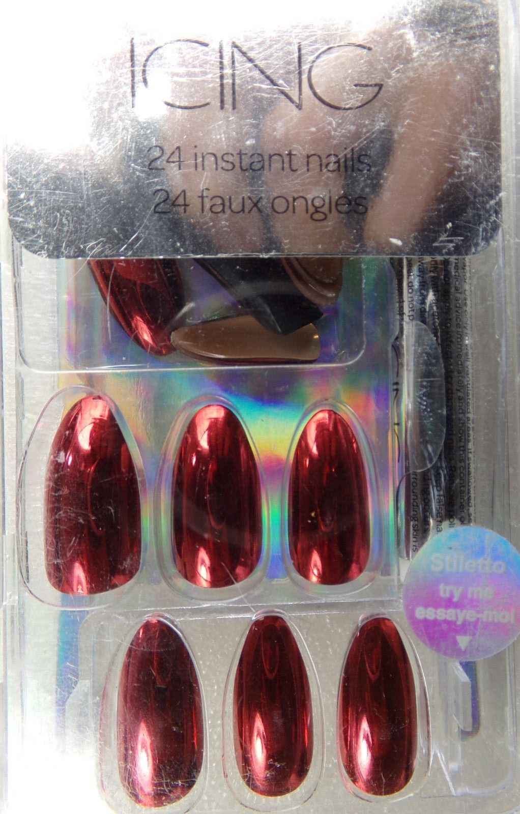 Icing Nails Chrome Red Medium Stiletto