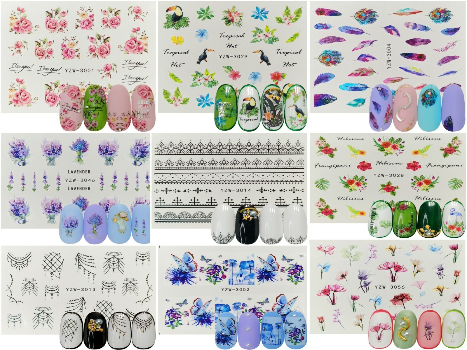 30 Pack Nail Art Water Decals Transfers Stickers Cartoons beauty DIY accessory