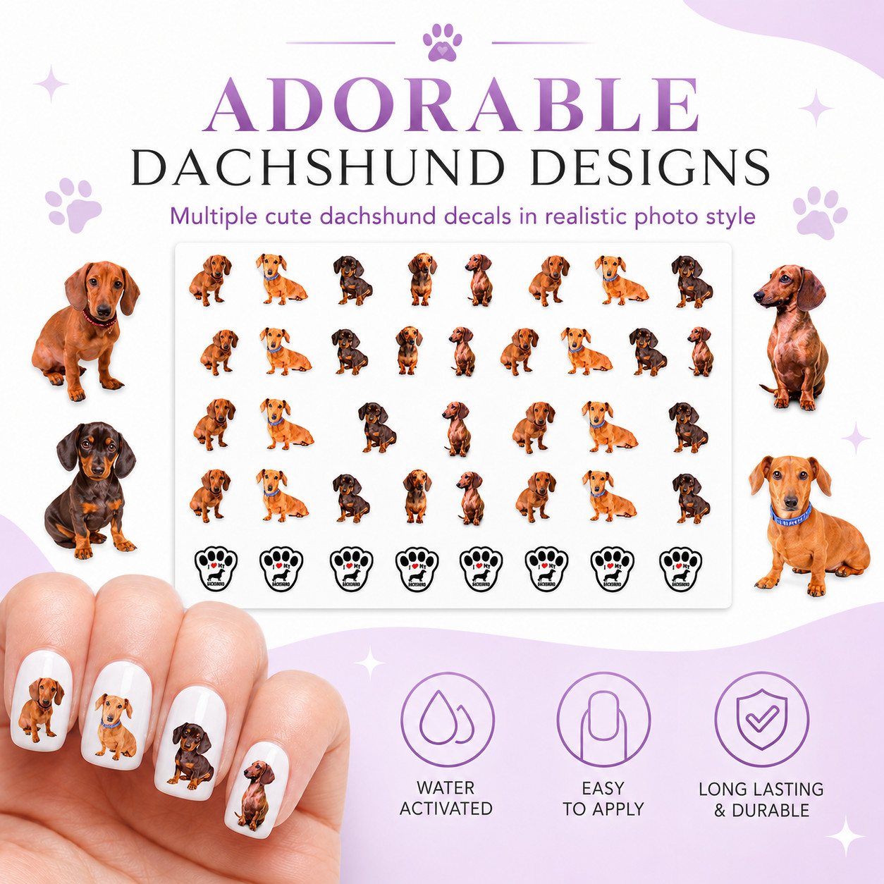 Dachshund Nail Art Stickers Transfers Decals Set of 47 – A1298