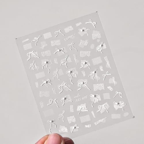White Lace Nail Stickers – 5D Embossed Pearl Lace Nail Art Decals, Self