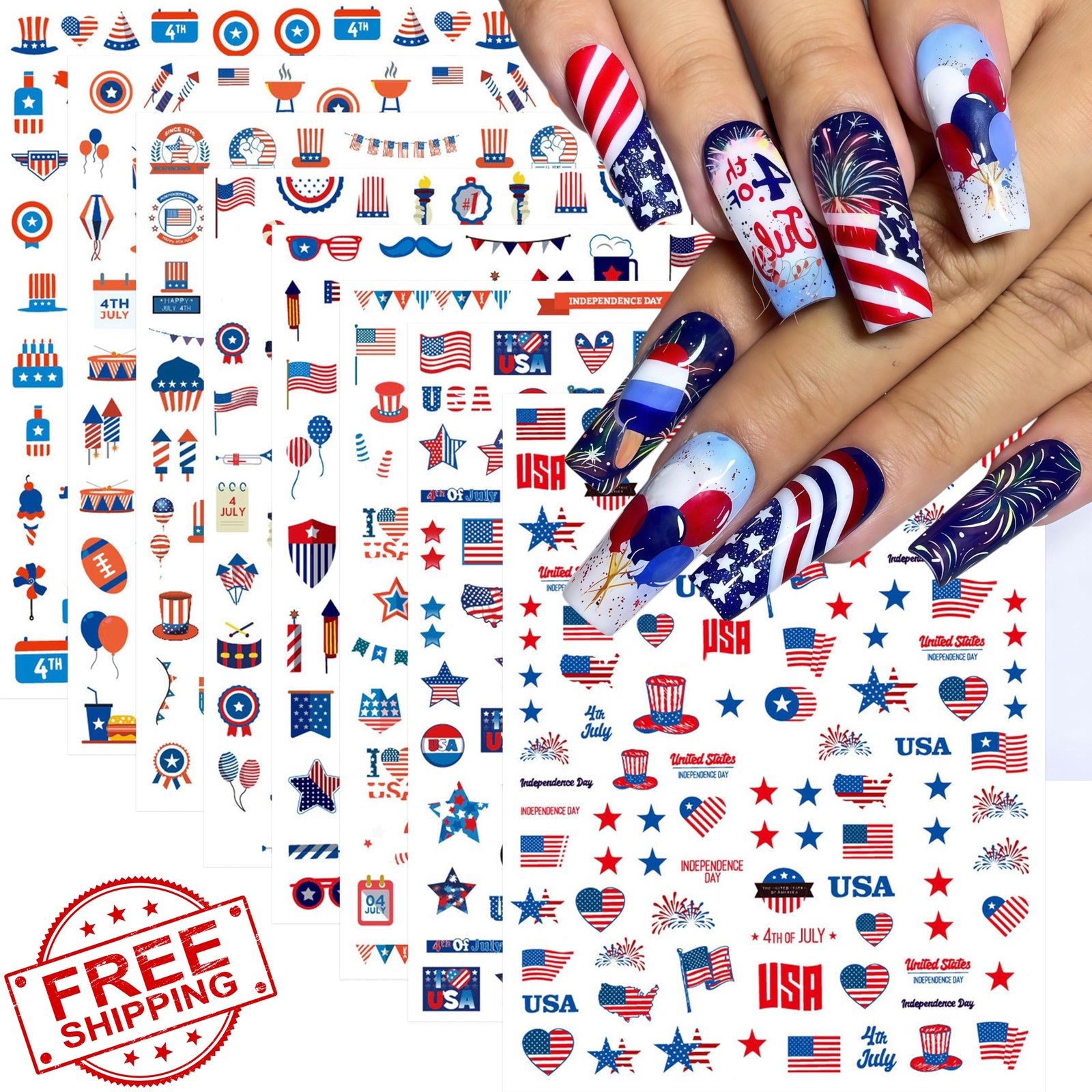CnSybaris 4th July Nail Stickers flag balloons