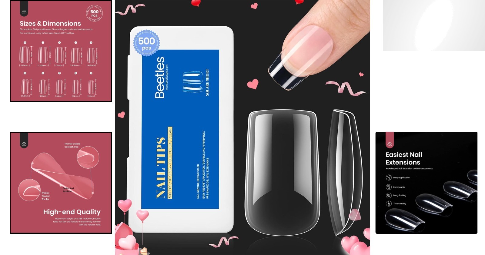Beetles 500Pcs Short Square Gel Nail Tips – Glossy Finish for Lasting Beauty