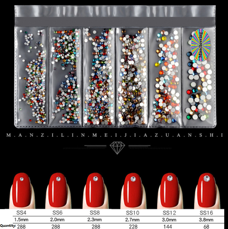 1304PCS 6Mix Size Crystal Flat Back Rhinestone Gem Nail Art Case Decoration DIY