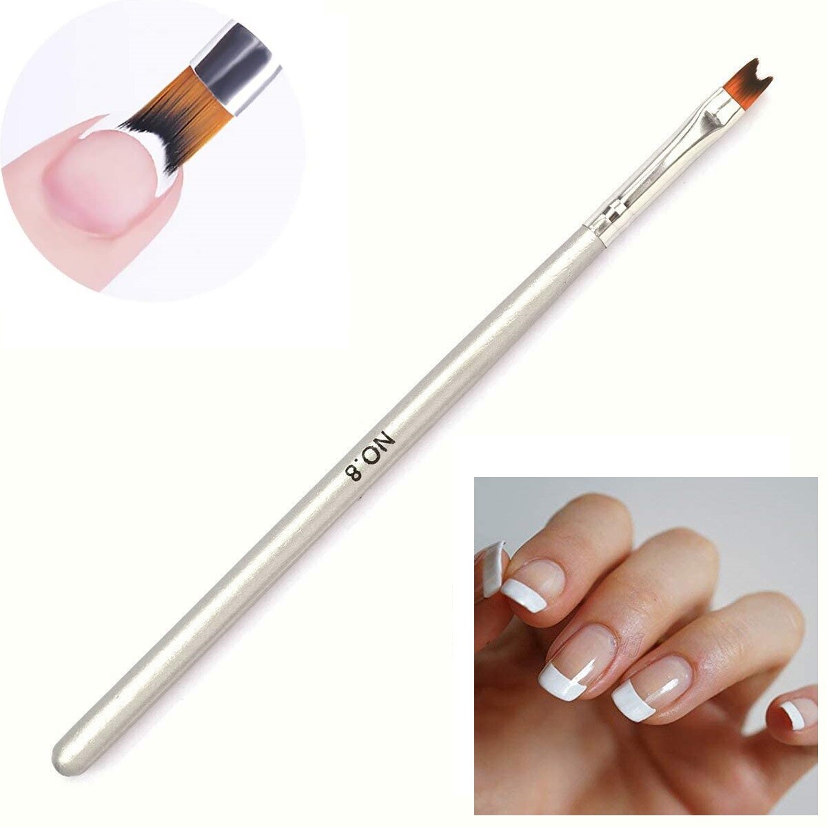 French Nail Tips UV Gel Nail Painting Drawing Half Moon Shape Nail Art Brush #8
