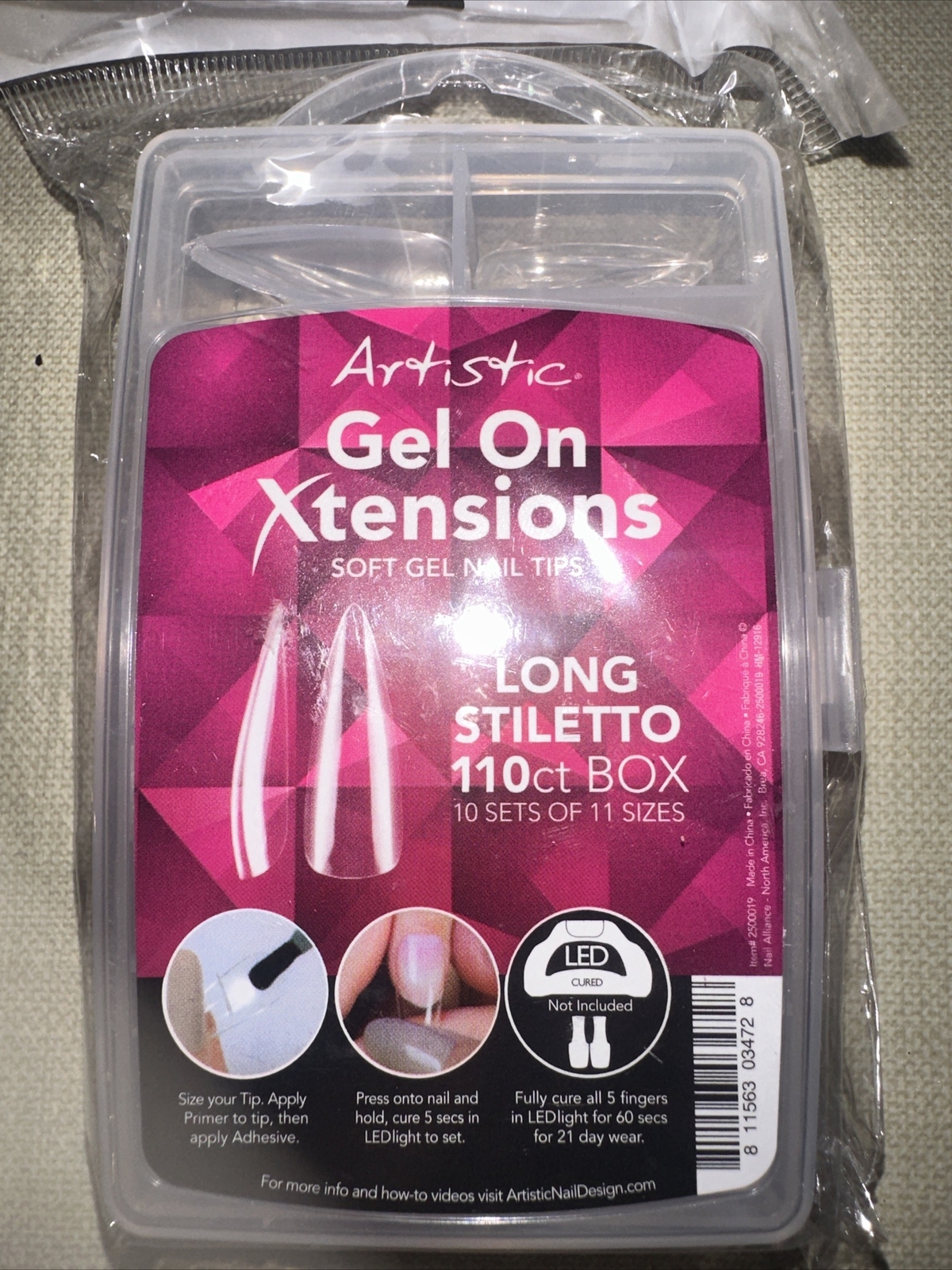 Artistic Nail Design Gel On Xtensions, Long Stiletto, 110 Ct