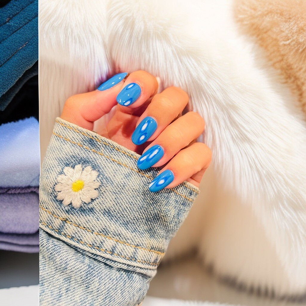 CUSTOM hot bule Gel Press On False Nails set /Handmade size：S（15 11 12 11 9 mm）