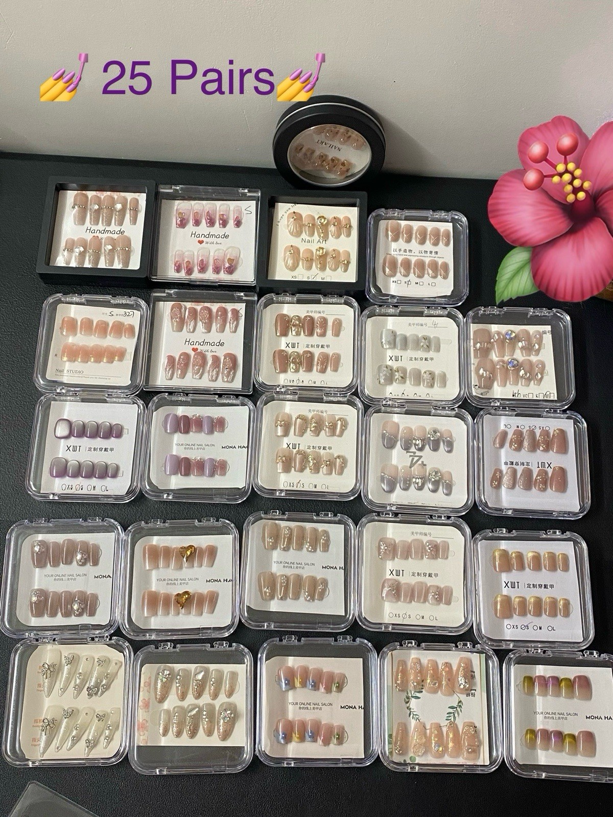 25 Pairs LOT-Handmade Press On Nails Reusable Fake Nails Full Cover Size S
