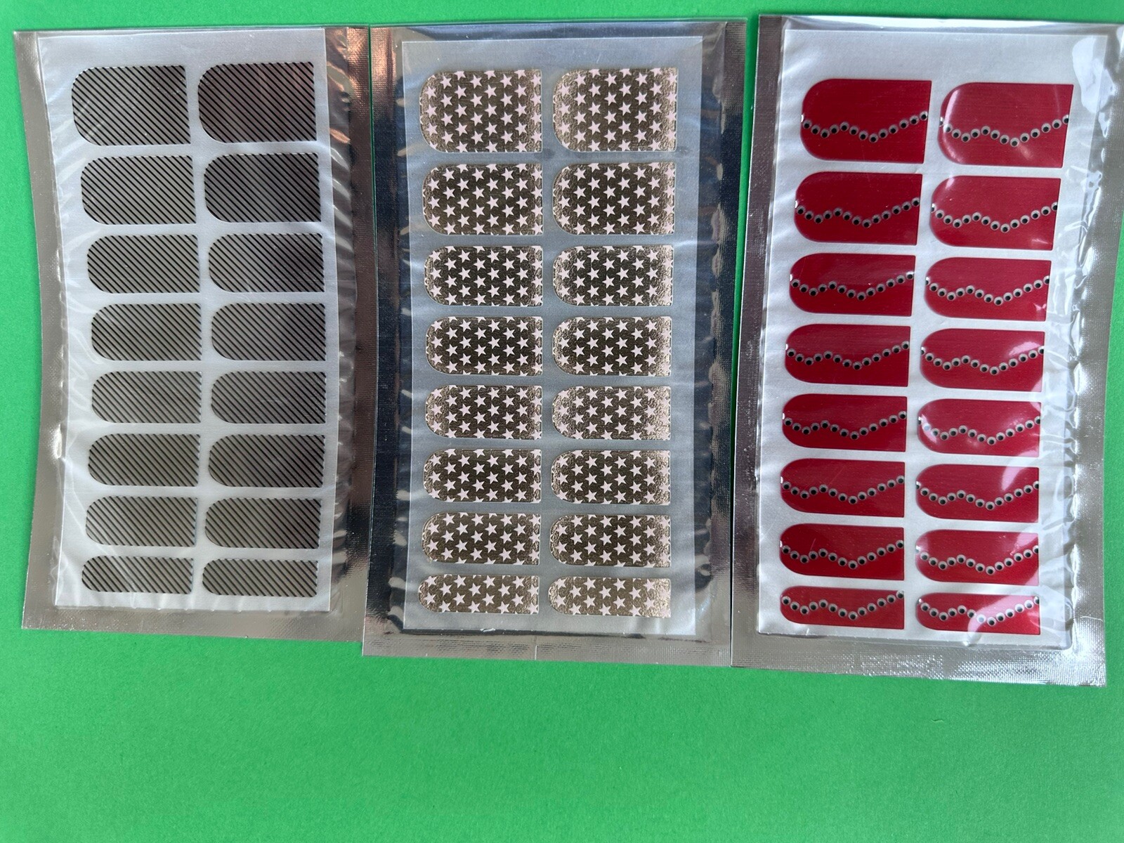 3 Multicolor 16 Patch In a Pack Nail Stickers Full Nail Wraps Strips Brand New.